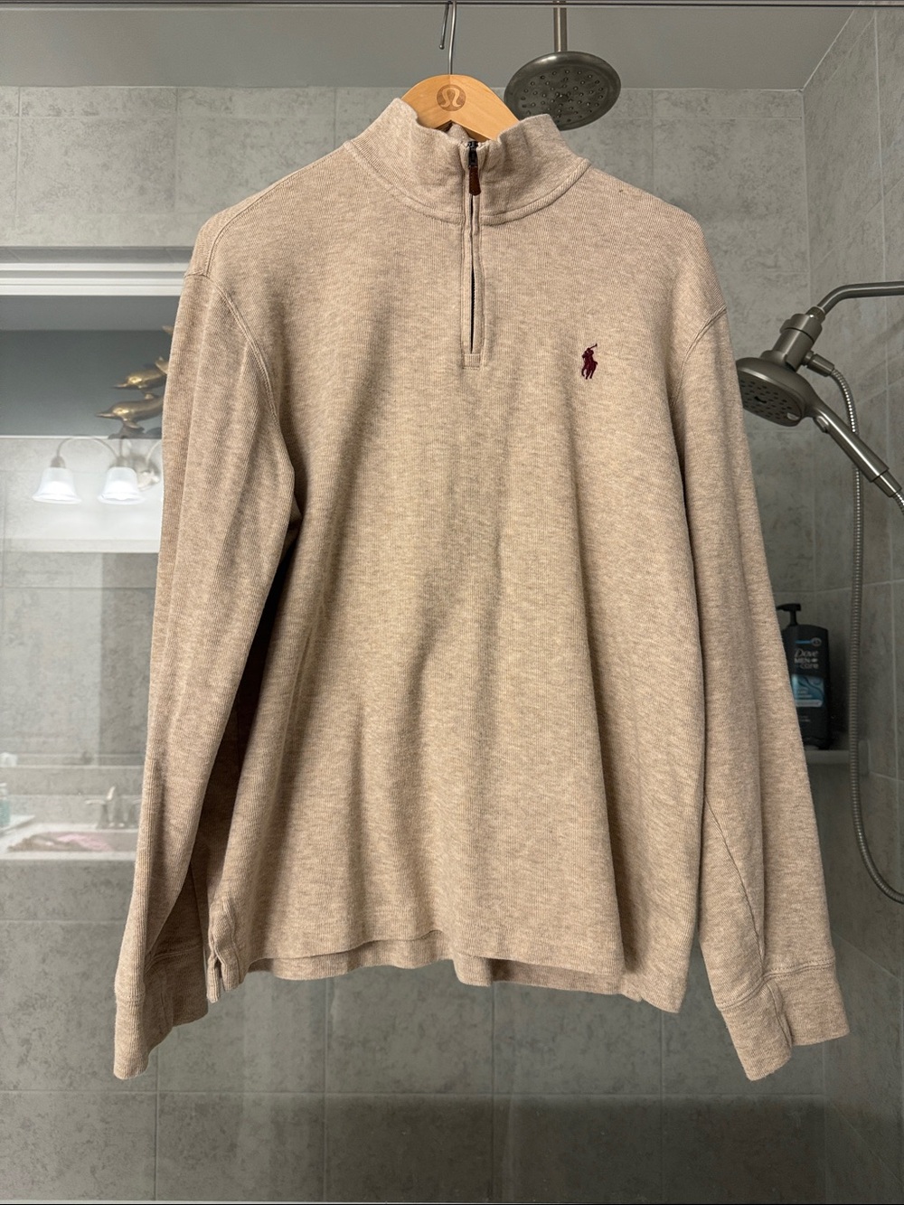 Polo by Ralph Lauren Beige Half-Zip Sweater with Burgundy Logo